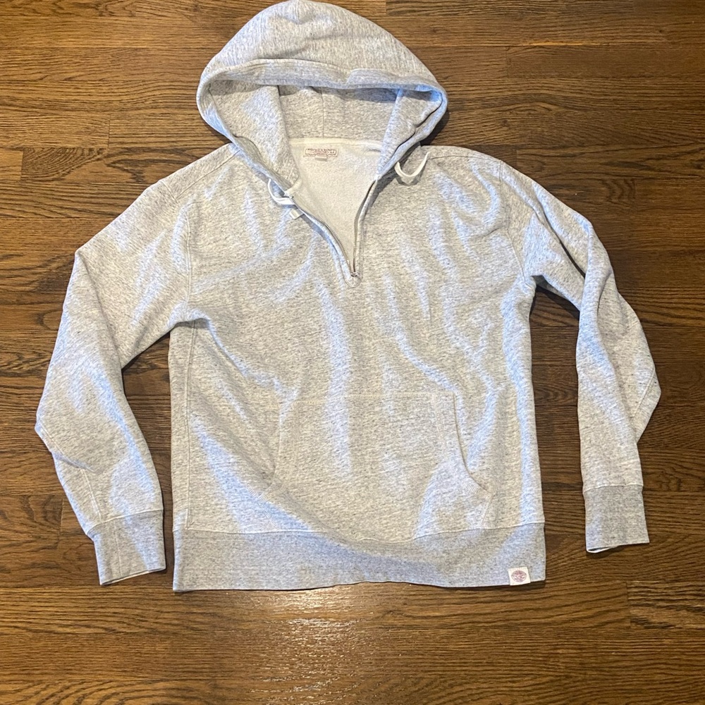 Wallace & Barnes Hoodie Men's Medium Heather Gray Hooded Sweatshirt 1/4 Zip